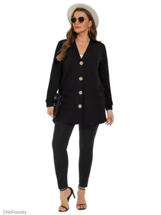 Plus Size Cable Knit Cardigan with Pockets Open Front Long Sleeve Sweater - Picture 7 of 7